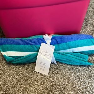 Green Rae Dunn beach towel “peace love beach”